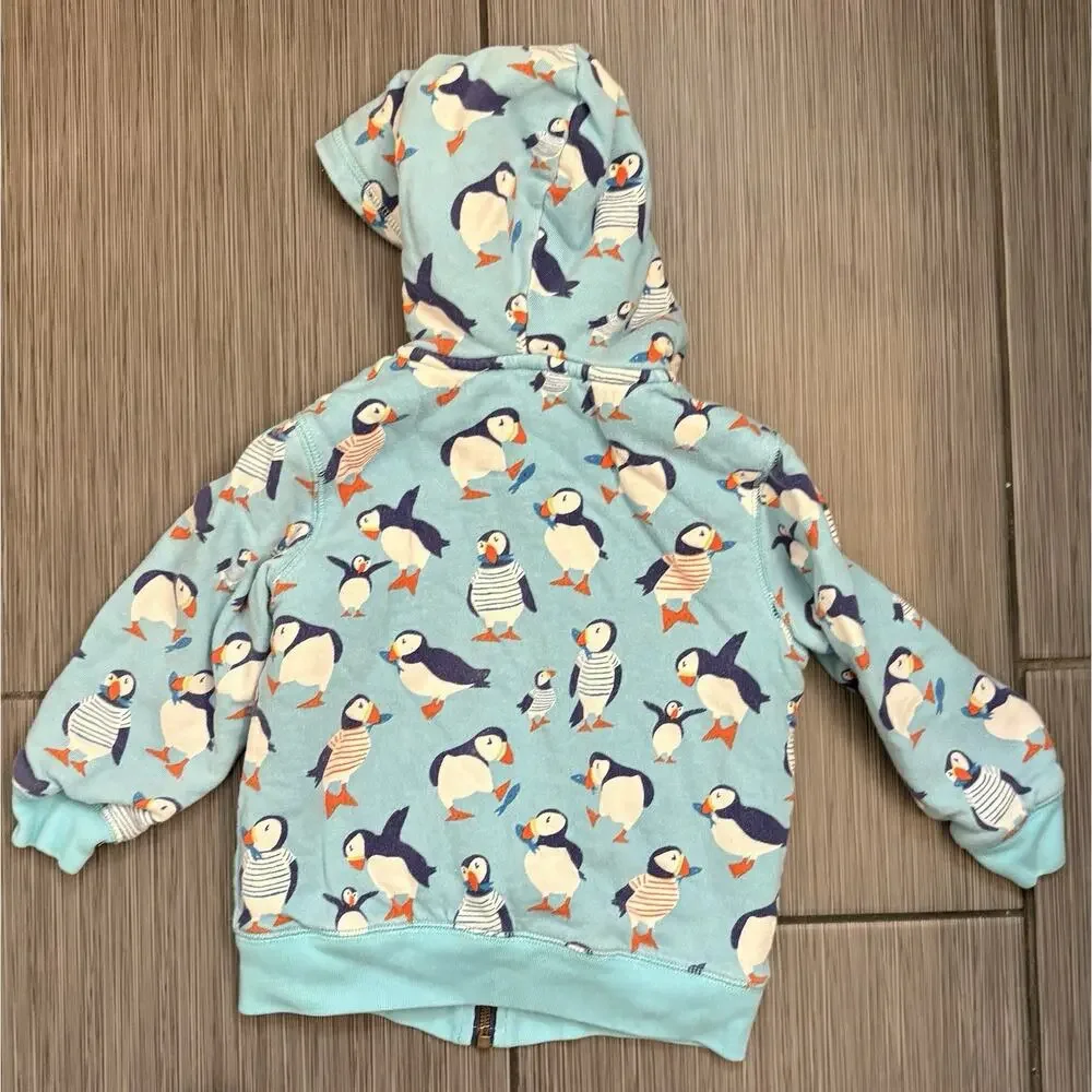 Boden Shaggy-Lined Interest Hoodie Full Zip Jacket Toddler 2/3 Penguins Sherpa